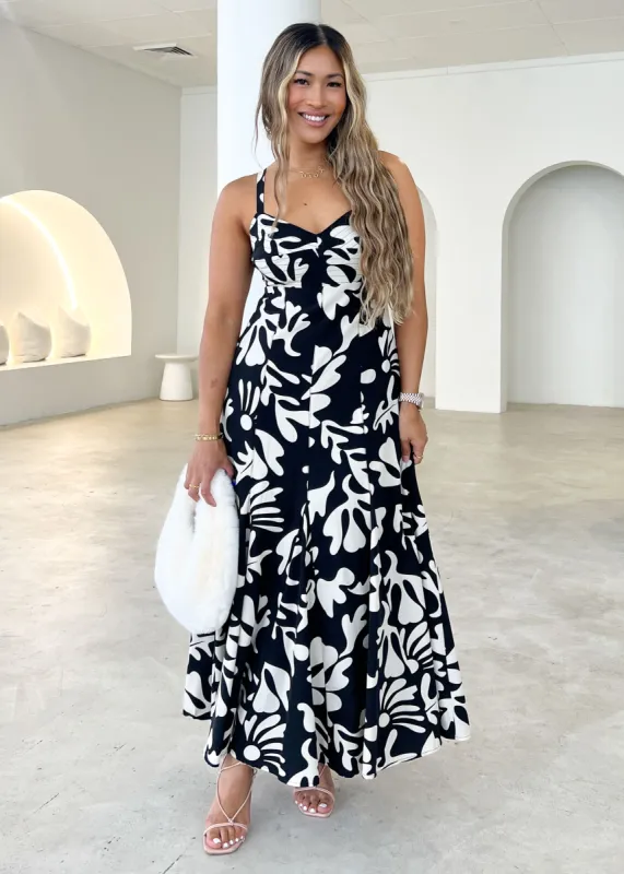 Gemmie Maxi Dress - Black Leaf sold by Gingham & Heels