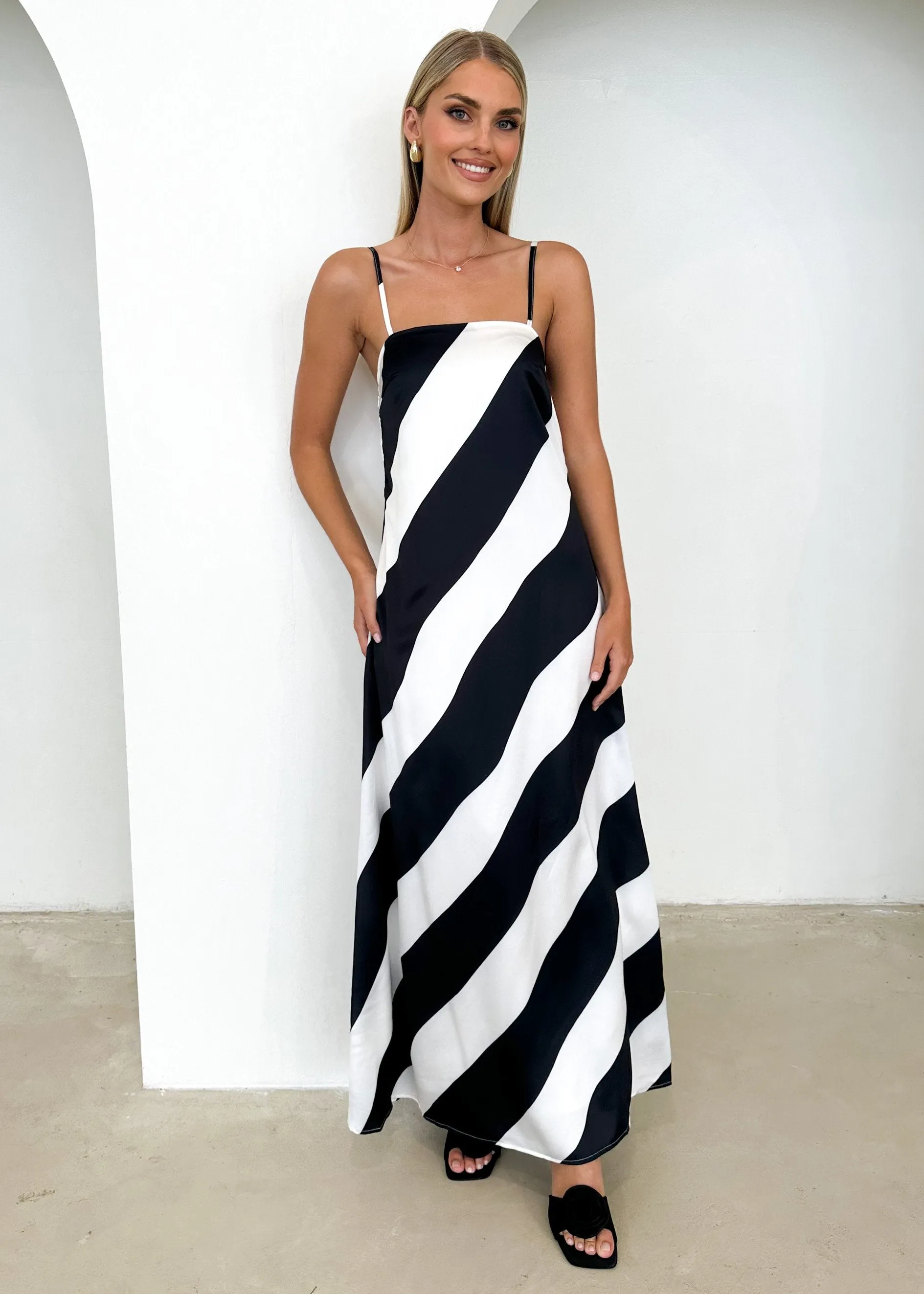 Kaela Maxi Dress - Black Stripe sold by Gingham & Heels
