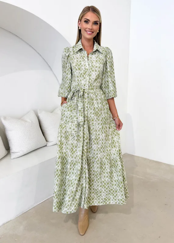 Paisona Midi Dress - Olive Tile sold by Gingham & Heels