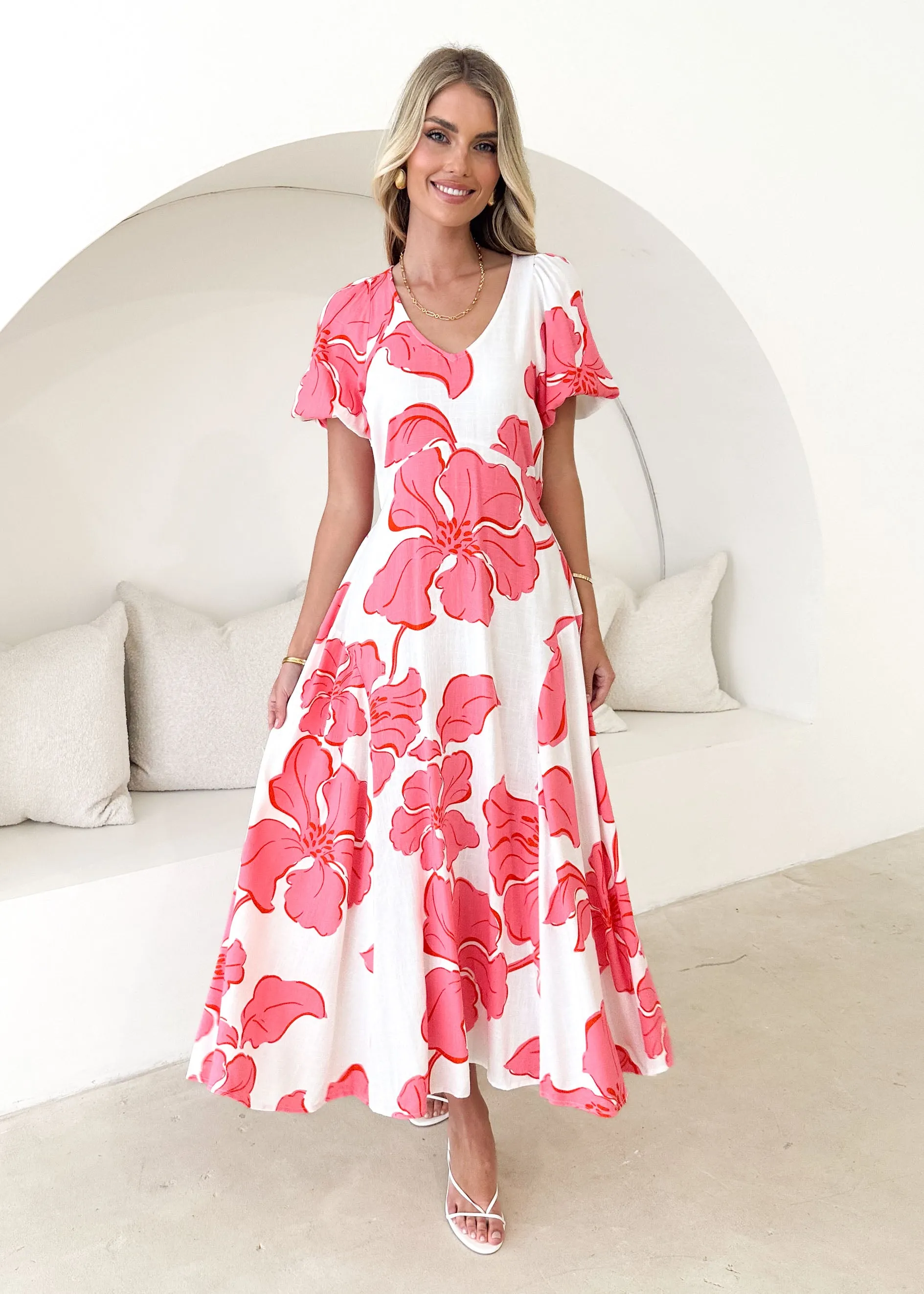 Lirrio Midi Dress - Pink Raloma sold by Gingham & Heels
