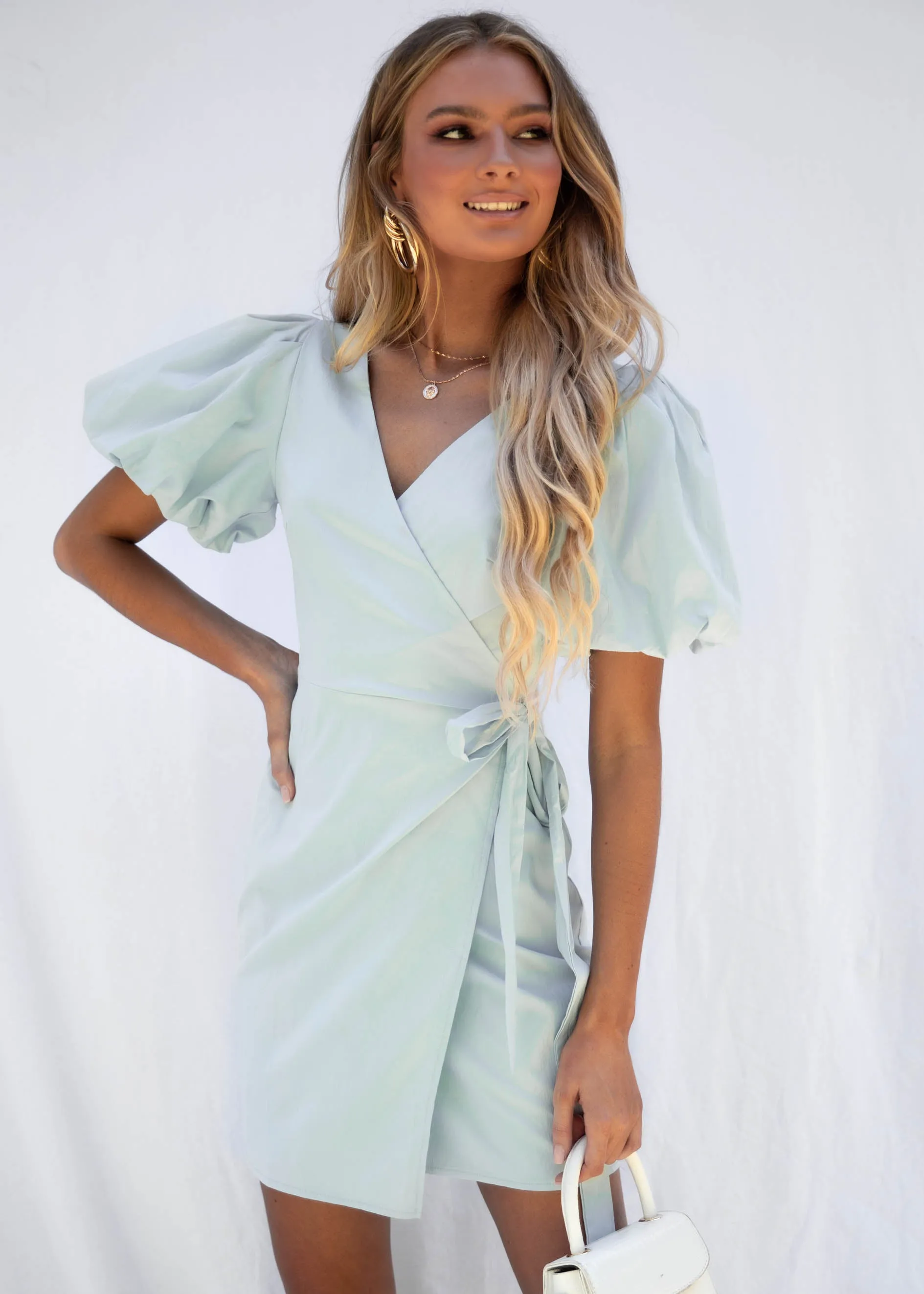 Take it to Heart Wrap Dress - Blue sold by Gingham & Heels