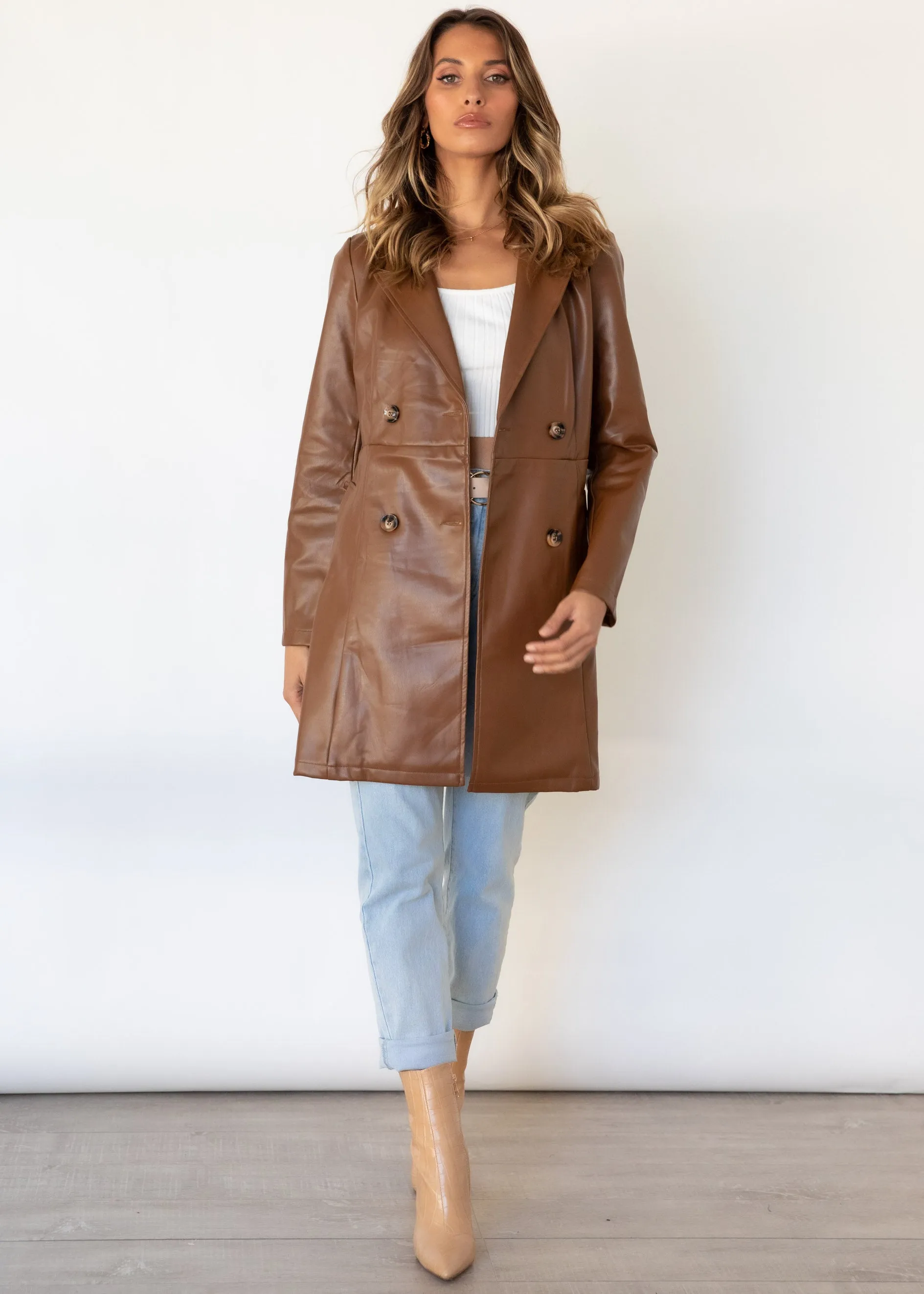 Naoki Leather Look Coat - Chocolate sold by Gingham & Heels product image thumbnail 5