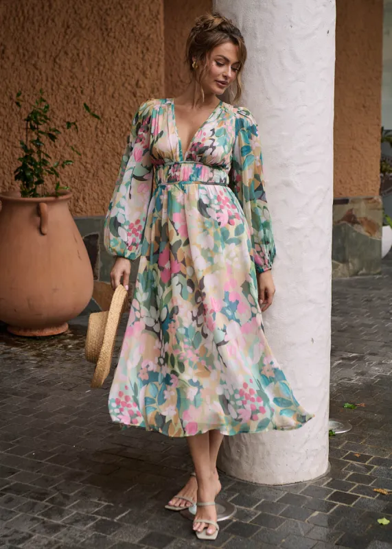 Anniston Maxi Dress - Teal Floral sold by Gingham & Heels