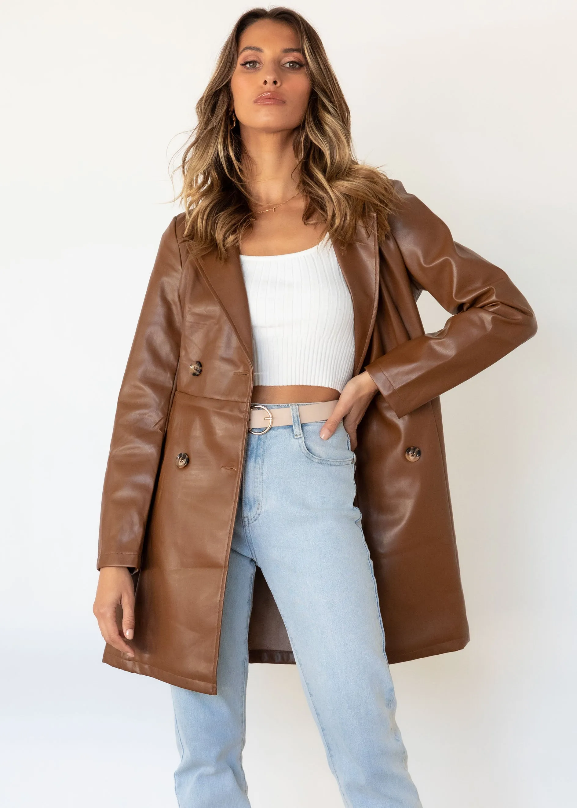 Naoki Leather Look Coat - Chocolate sold by Gingham & Heels product image thumbnail 4