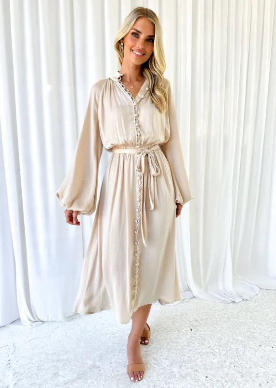 Emelda Midi Dress - Beige sold by Gingham & Heels