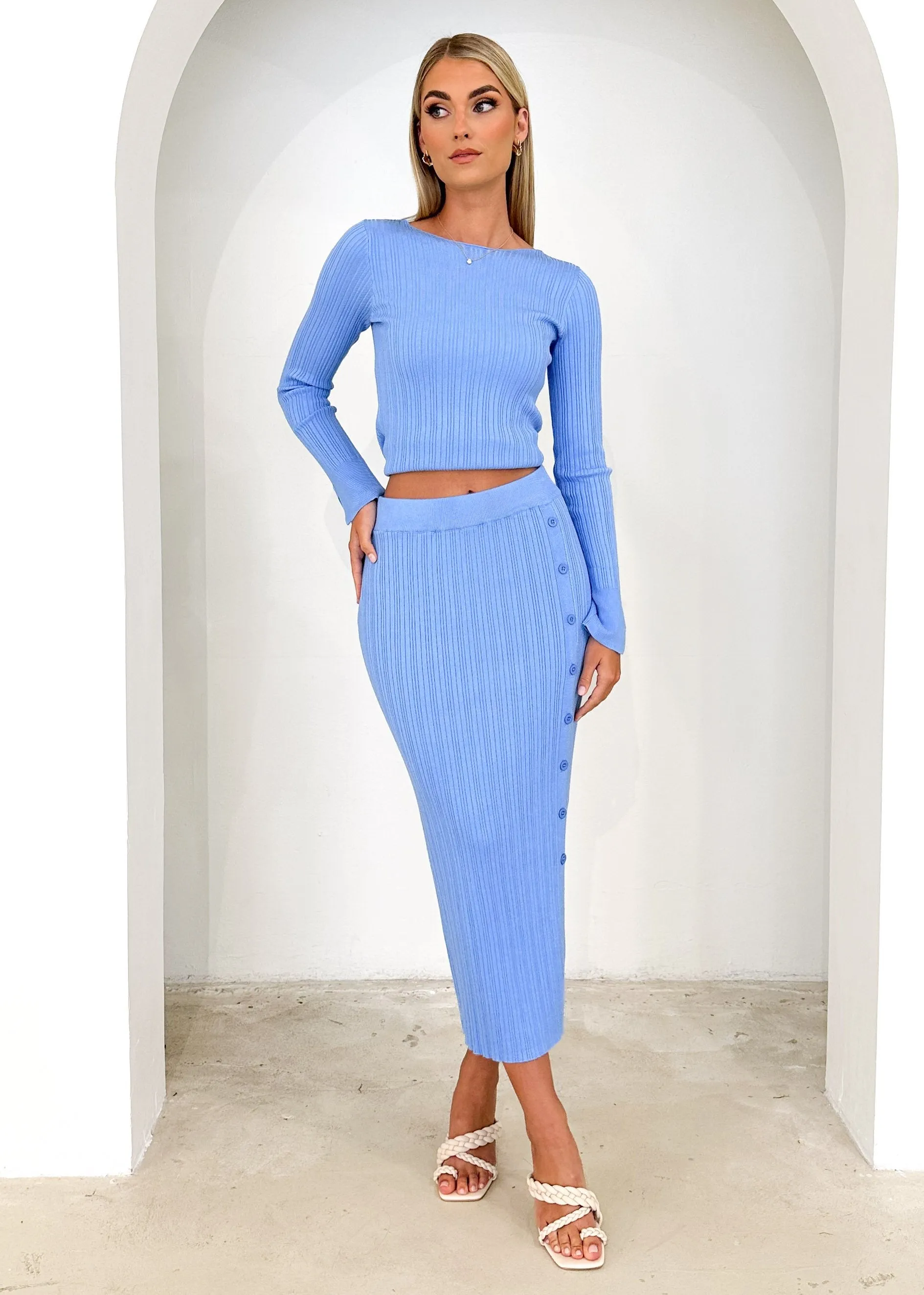Atoir Knit Midi Skirt - Blue sold by Gingham & Heels