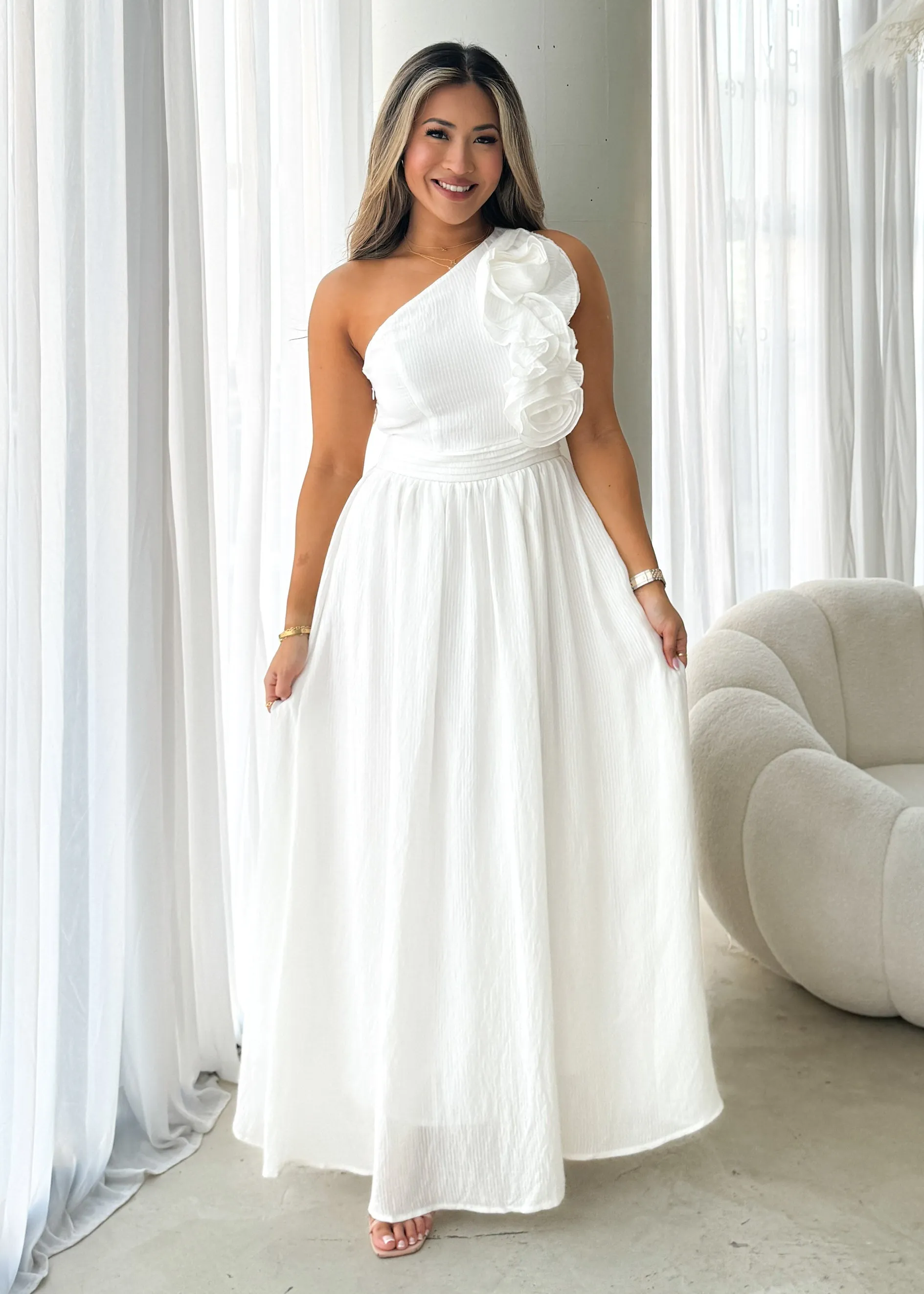 Essja One Shoulder Midi Dress - Off White sold by Gingham & Heels product image thumbnail 2