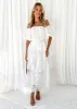 Olanah Off Shoulder Midi Dress - Off White sold by Gingham & Heels