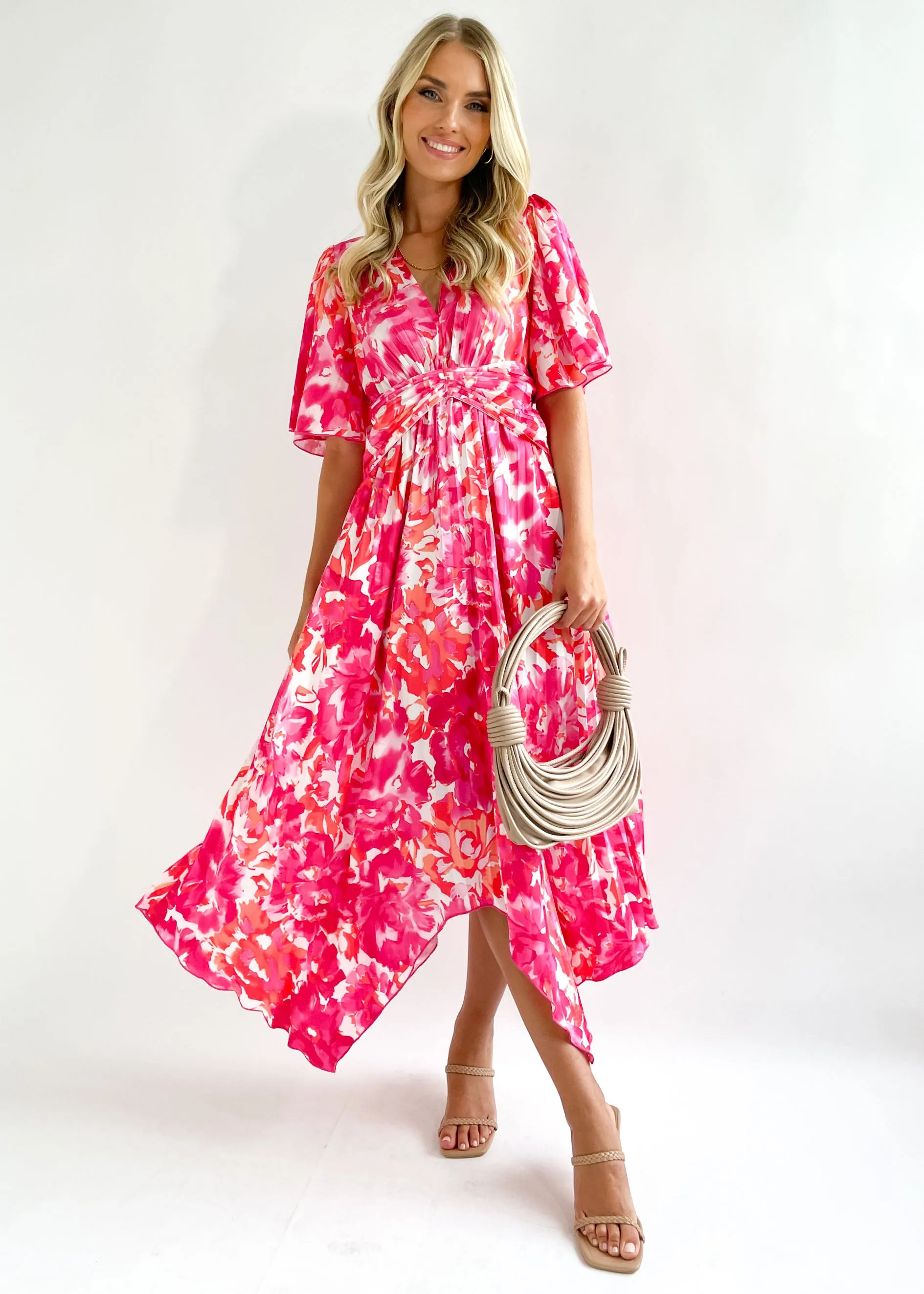 Rafella Midi Dress - Pink Floral sold by Gingham & Heels