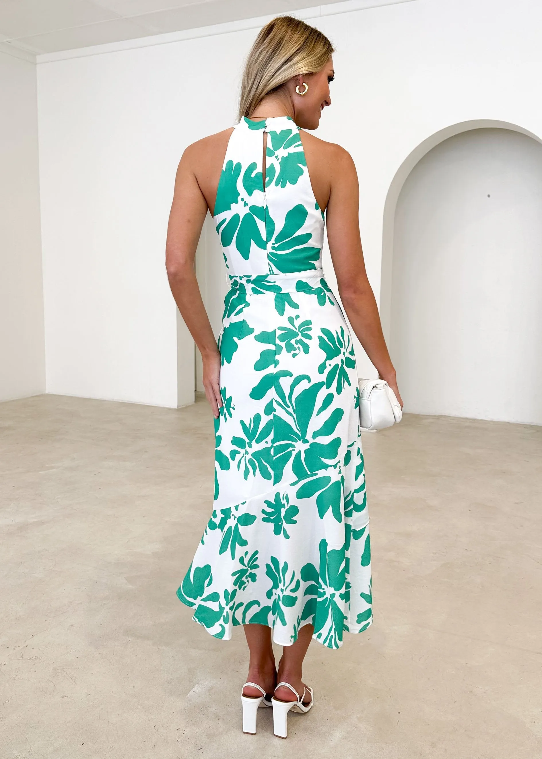 Chrisley Halter Midi Dress - Green Floral sold by Gingham & Heels product image thumbnail 5