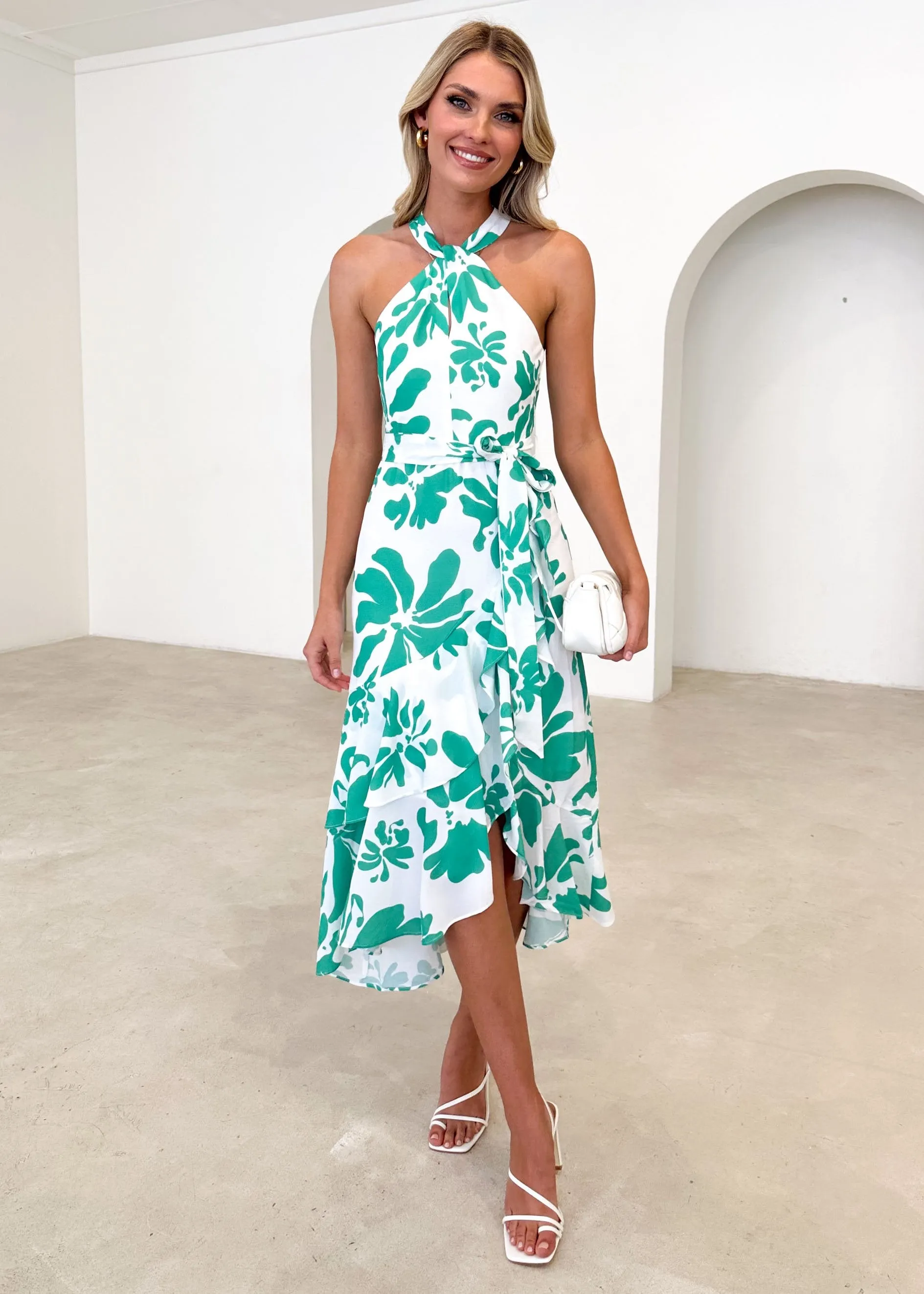 Chrisley Halter Midi Dress - Green Floral sold by Gingham & Heels product image thumbnail 3