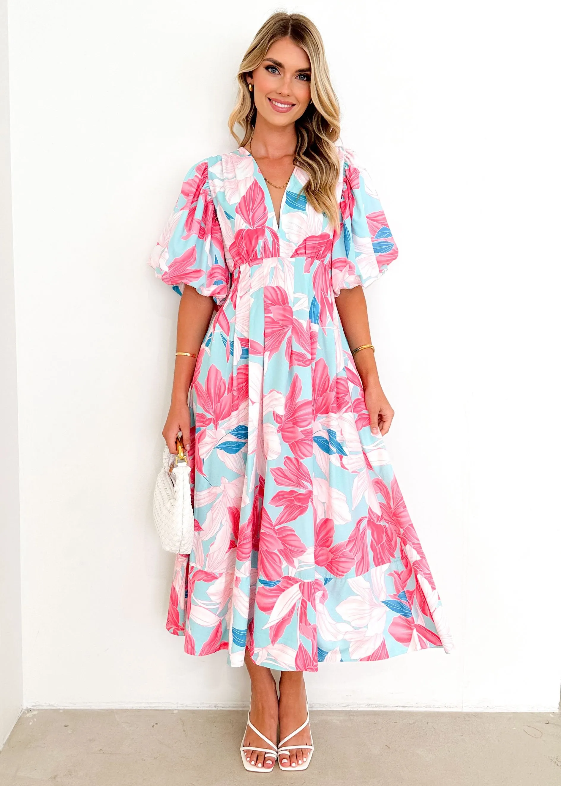 Madelaine Midi Dress - Aqua Floral sold by Gingham & Heels product image thumbnail 2