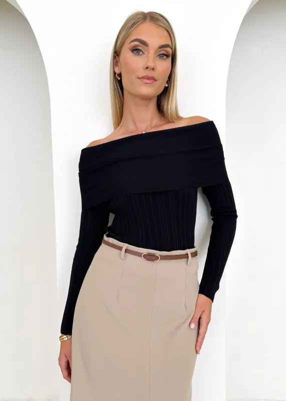 Ellsae Off Shoulder Knit Top - Black sold by Gingham & Heels