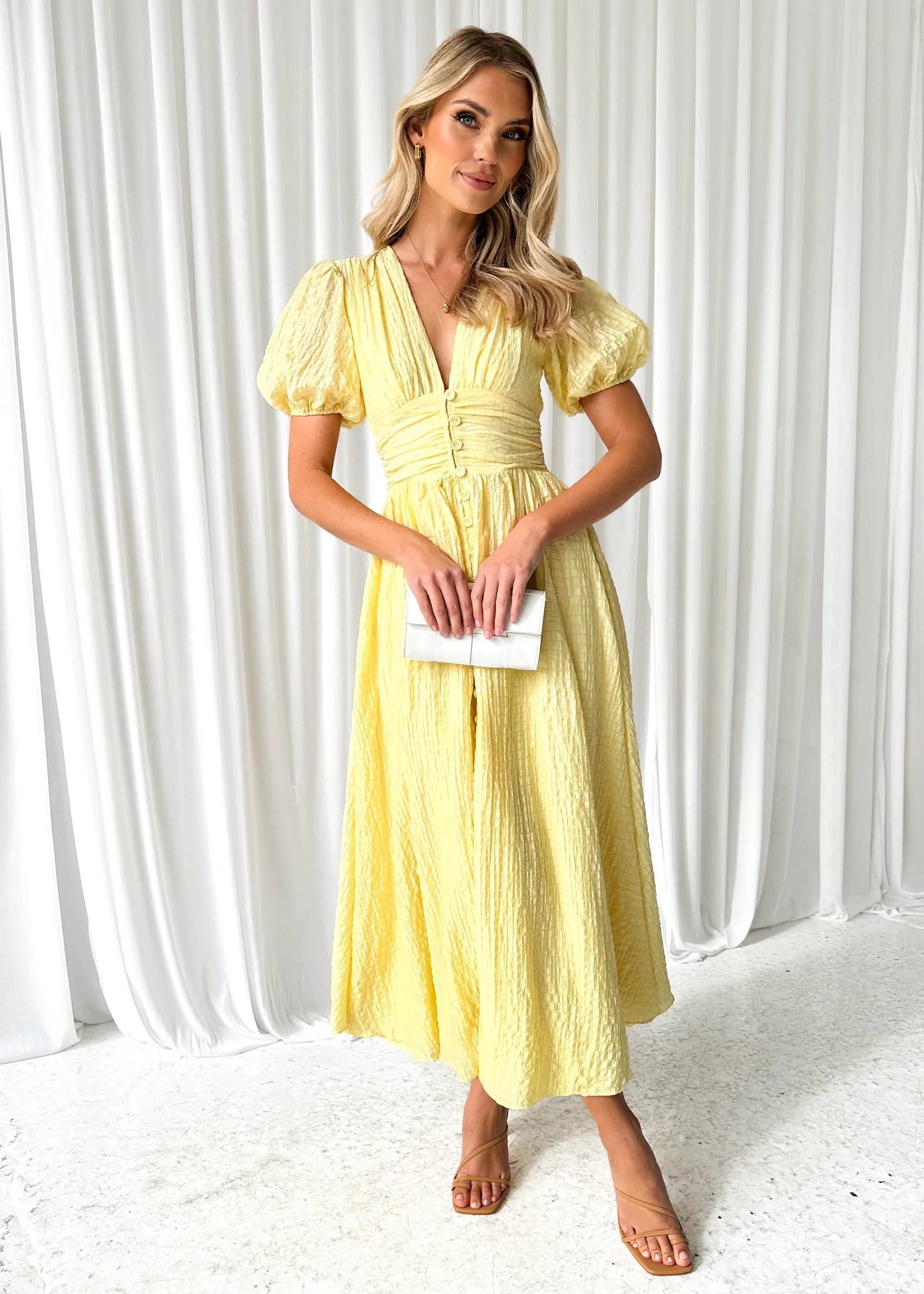 Dunning Midi Dress - Lemon sold by Gingham & Heels