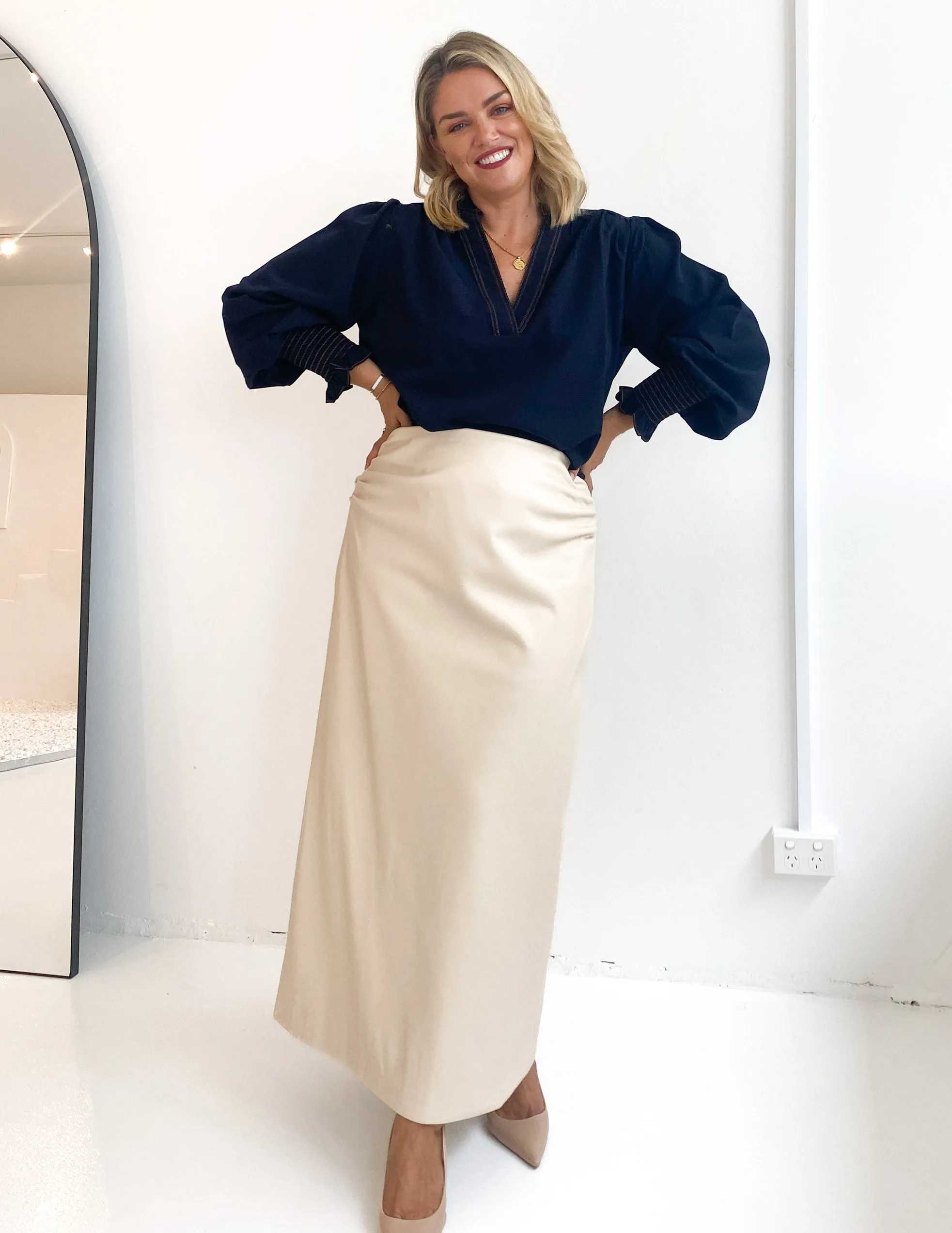 Kitta PU Midi Skirt - Cream sold by Gingham & Heels product image thumbnail 3