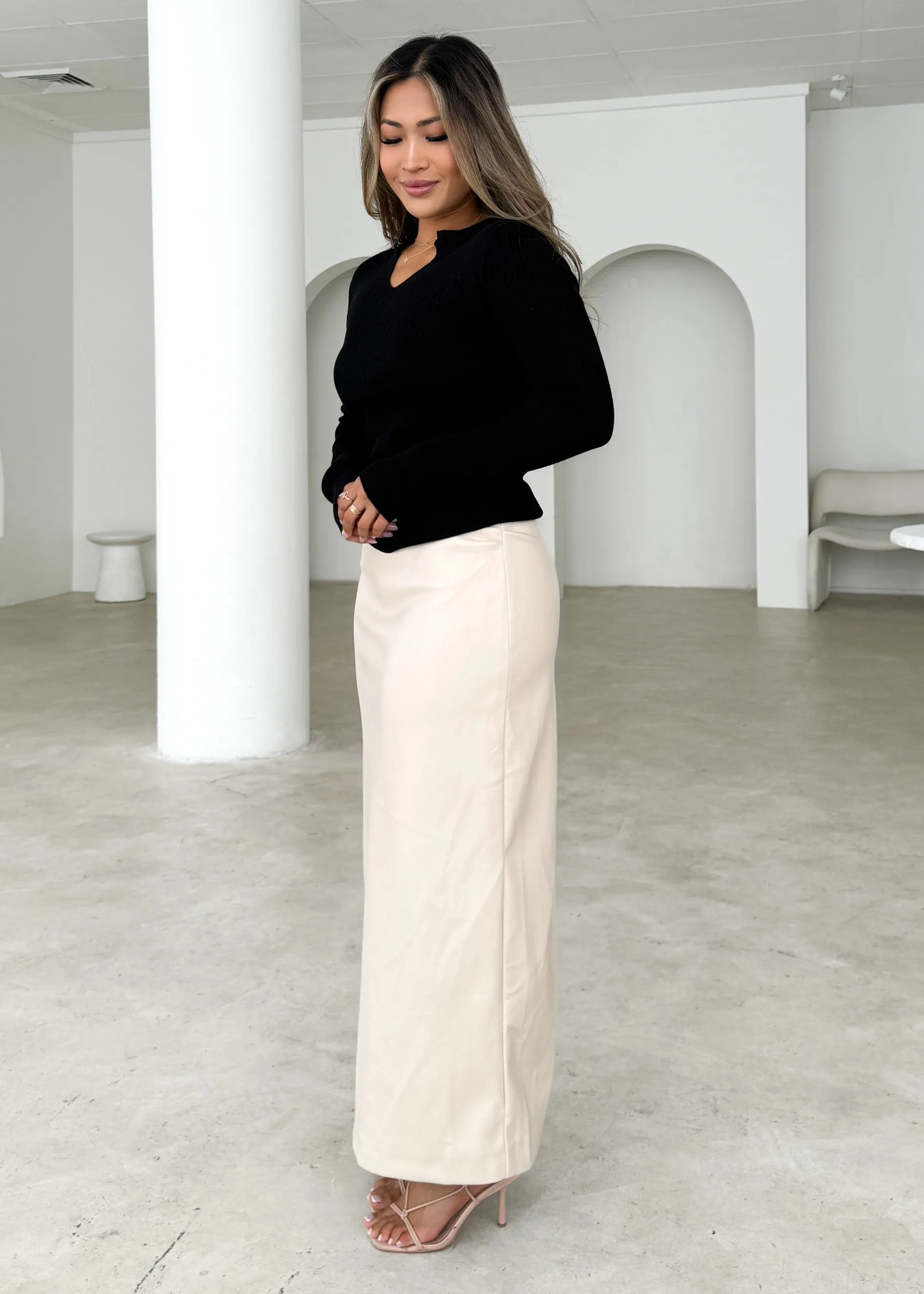 Kitta PU Midi Skirt - Cream sold by Gingham & Heels product image thumbnail 5