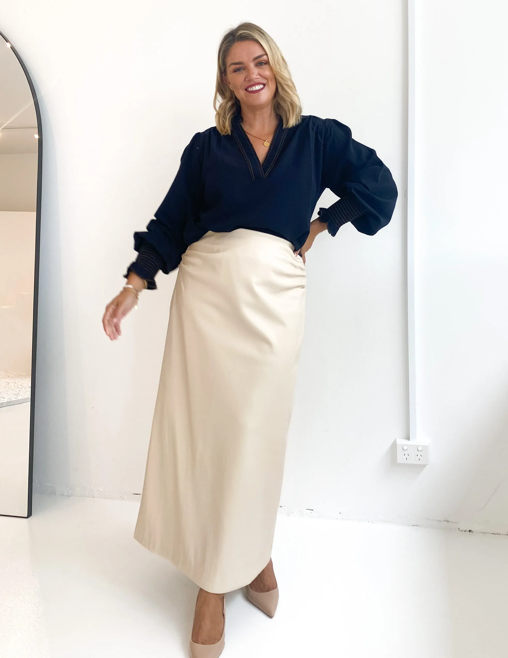 Kitta PU Midi Skirt - Cream sold by Gingham & Heels product image thumbnail 4