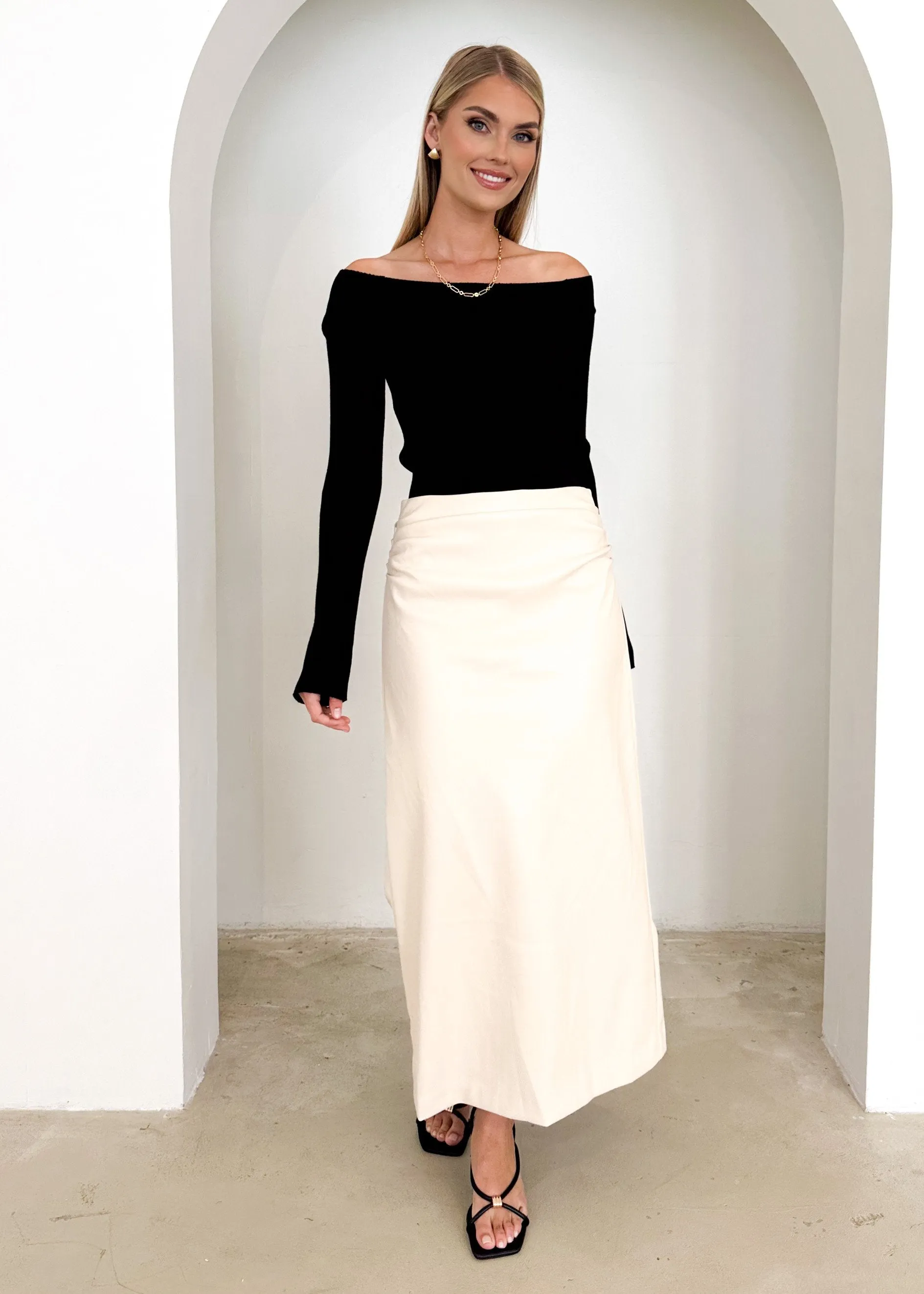 Kitta PU Midi Skirt - Cream sold by Gingham & Heels