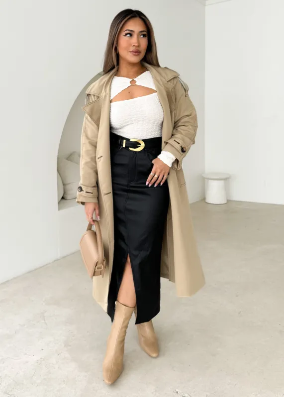 Zays Coated Midi Skirt - Black sold by Gingham & Heels