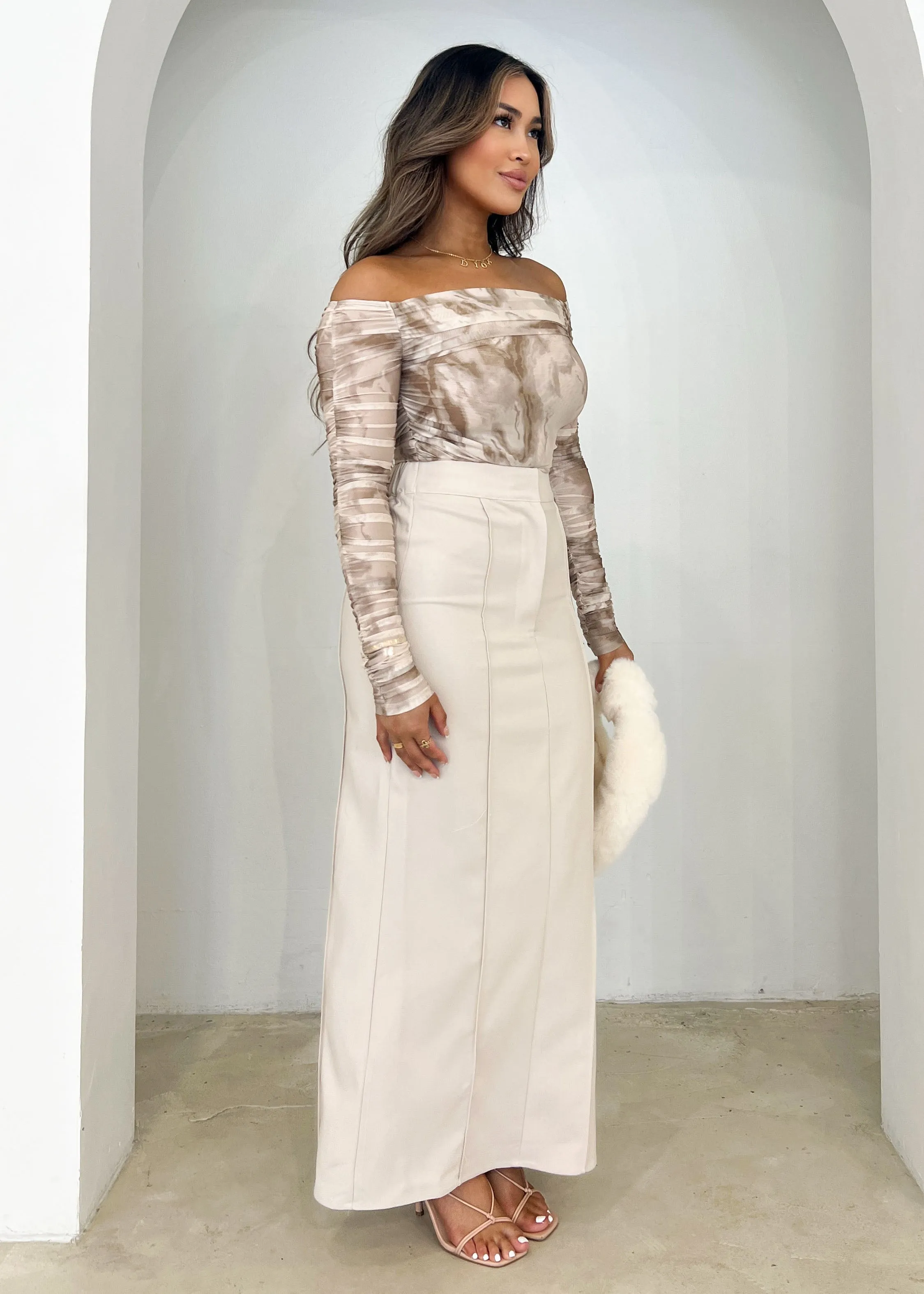 Corina Midi Skirt - Bone sold by Gingham & Heels product image thumbnail 4