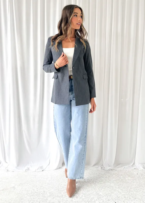 Bowwie Blazer - Grey Pinstripe sold by Gingham & Heels