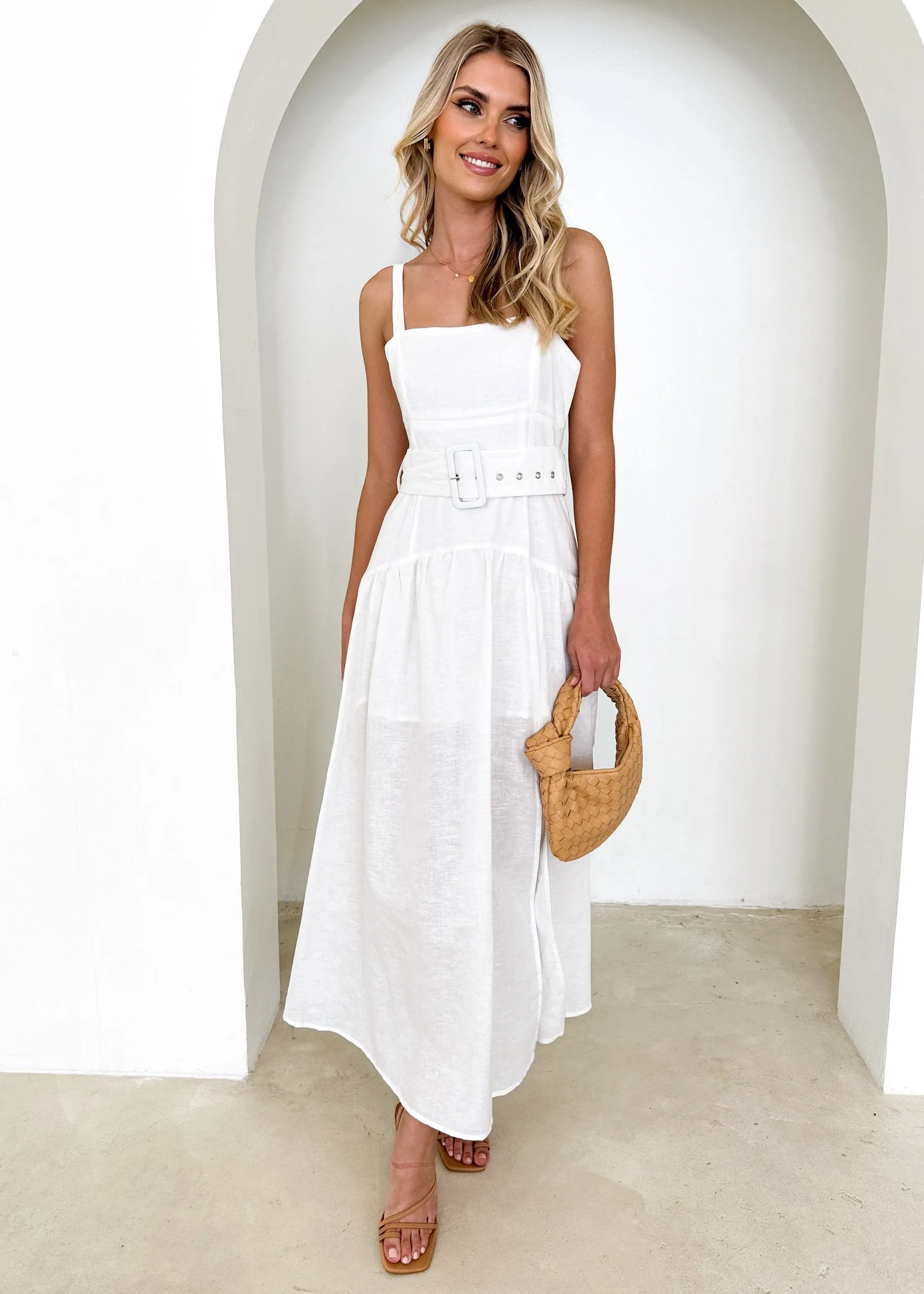 Rosario Linen Midi Dress - Off White sold by Gingham & Heels product image thumbnail 2
