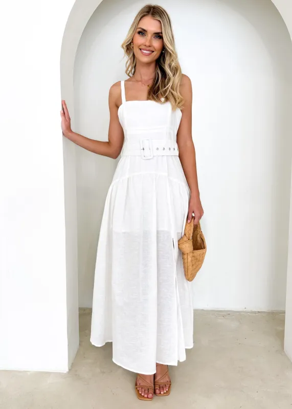 Rosario Linen Midi Dress - Off White sold by Gingham & Heels
