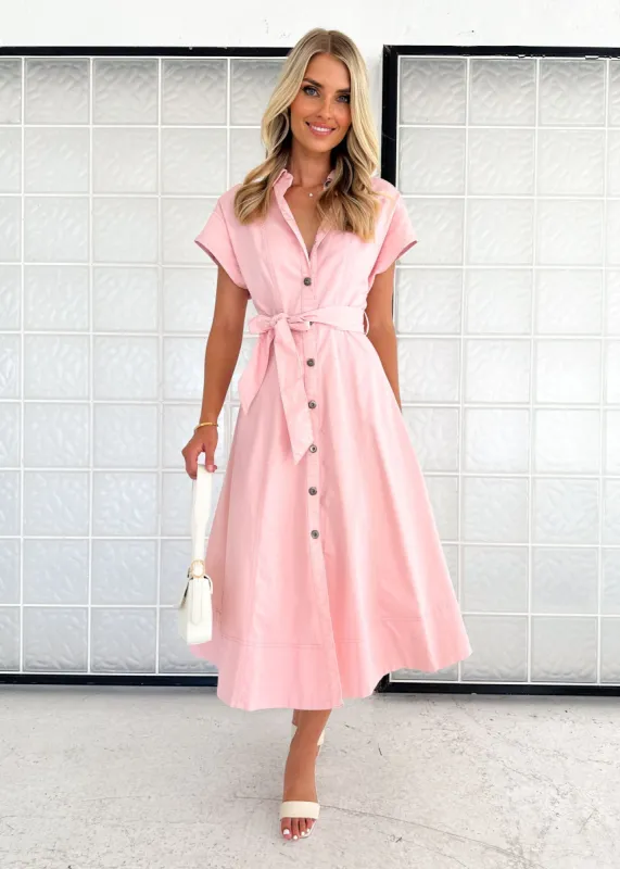 Anam Stretch Denim Midi Dress - Blush sold by Gingham & Heels