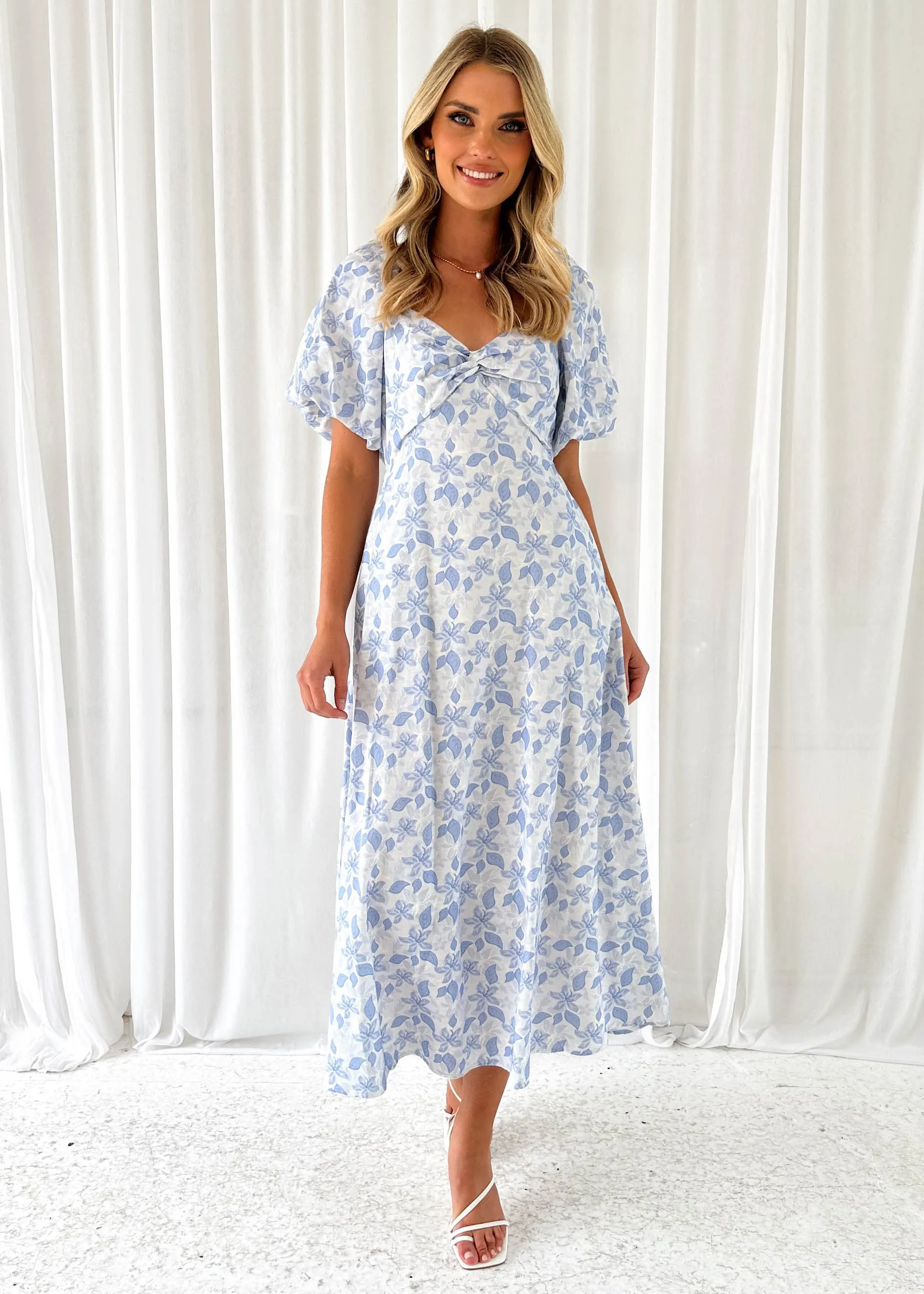 Parla Off Shoulder Dress - Blue Floral sold by Gingham & Heels product image thumbnail 3