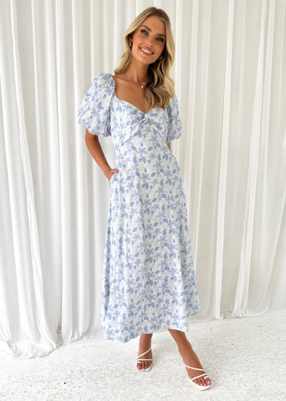 Parla Off Shoulder Dress - Blue Floral sold by Gingham & Heels