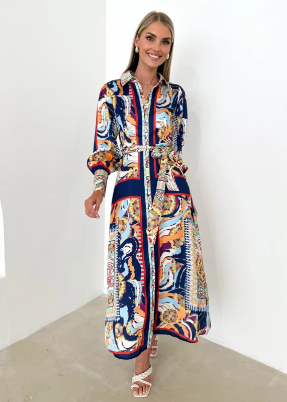Chesla Maxi Dress - Navy Abstract sold by Gingham & Heels