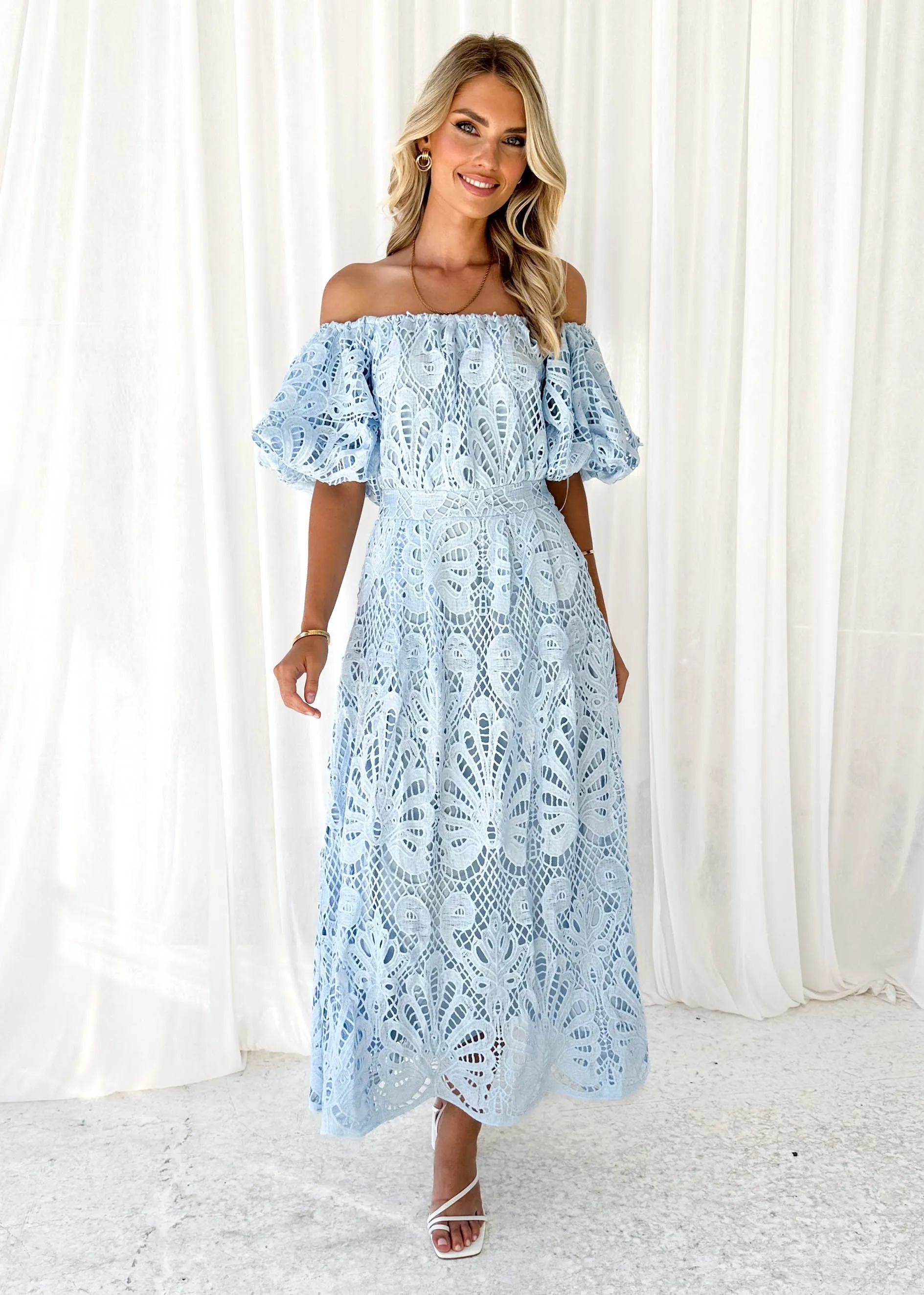 Olanah Off Shoulder Midi Dress - Blue sold by Gingham & Heels product image thumbnail 3