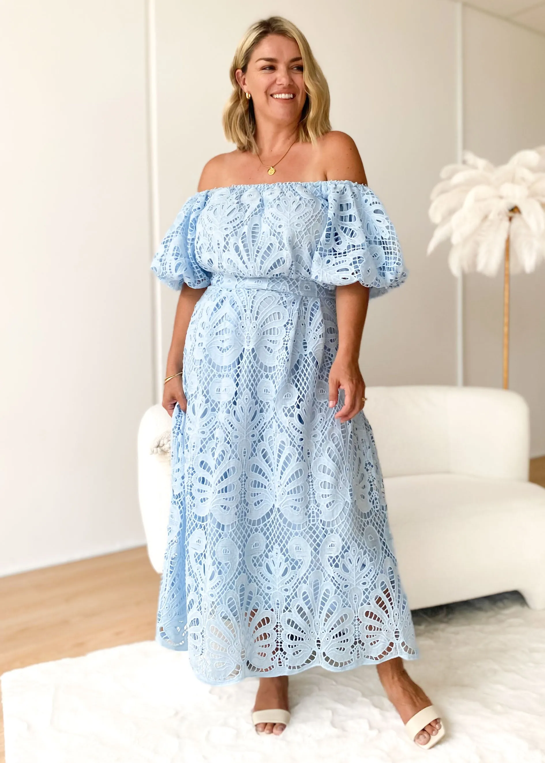 Olanah Off Shoulder Midi Dress - Blue sold by Gingham & Heels product image thumbnail 2