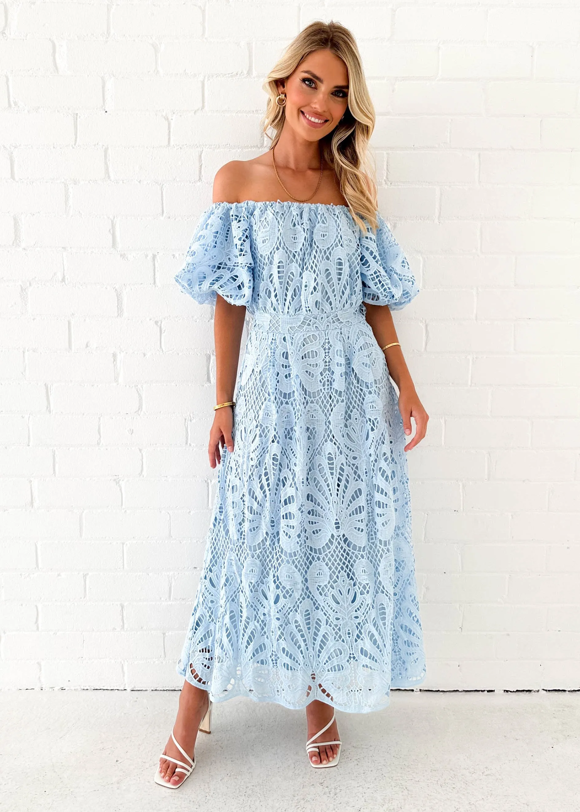 Olanah Off Shoulder Midi Dress - Blue sold by Gingham & Heels product image thumbnail 5