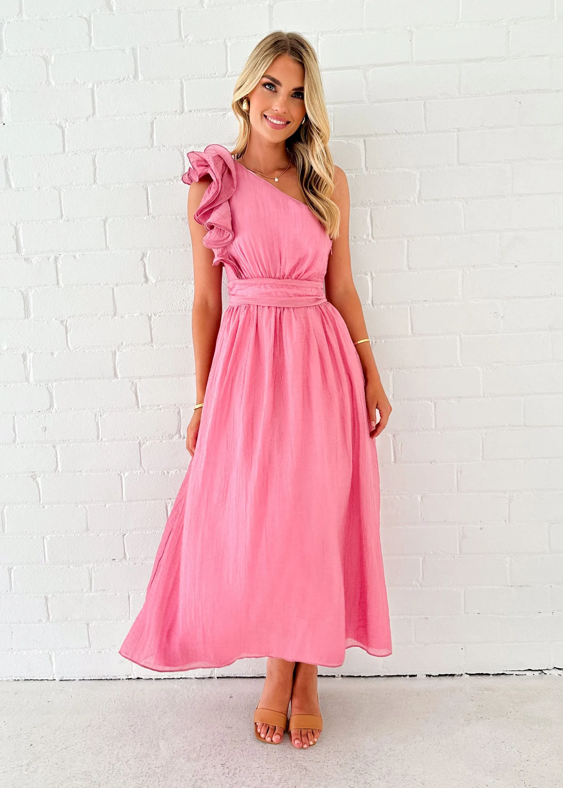 Iksie One Shoulder Maxi Dress - Pink sold by Gingham & Heels product image thumbnail 5
