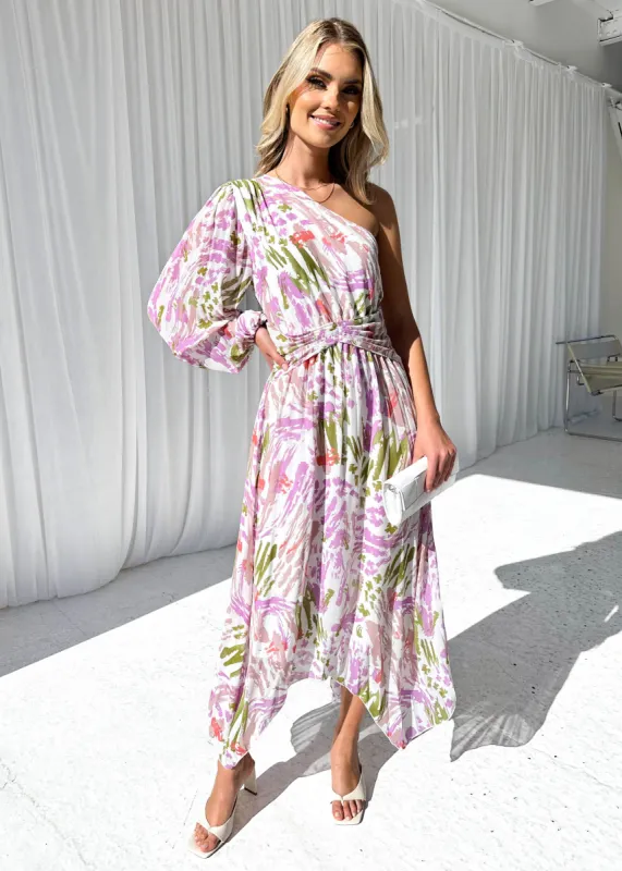 Camira One Shoulder Midi Dress - Blush Lennox sold by Gingham & Heels