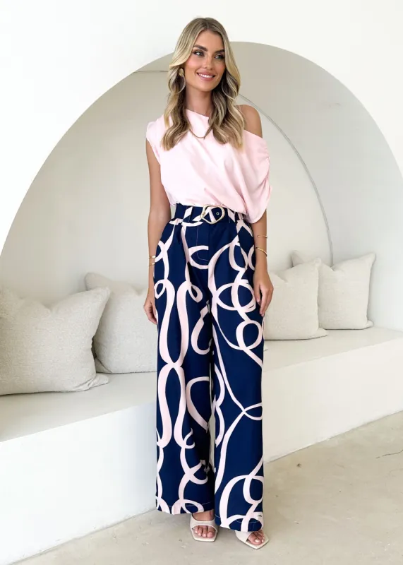 Kaylen Pants - Navy Ribbon sold by Gingham & Heels