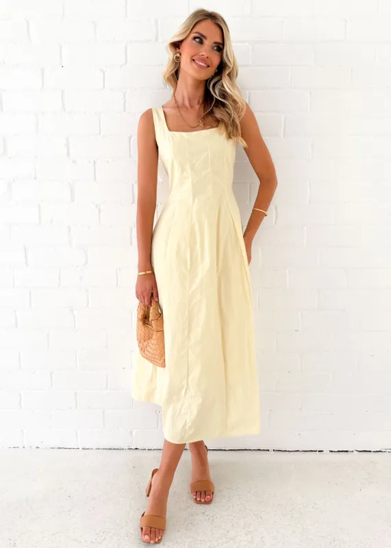 Velia Midi Dress - Lemon sold by Gingham & Heels