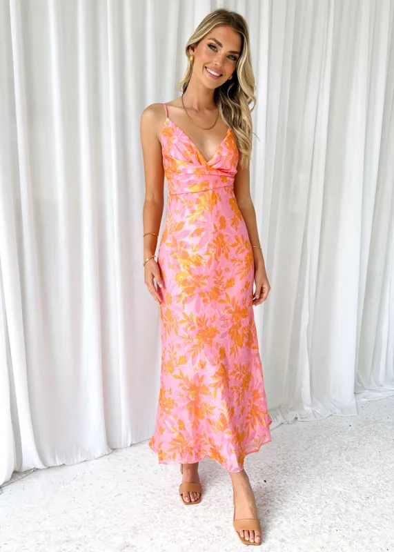 Chelsio Midi Dress - Pink Flowers sold by Gingham & Heels