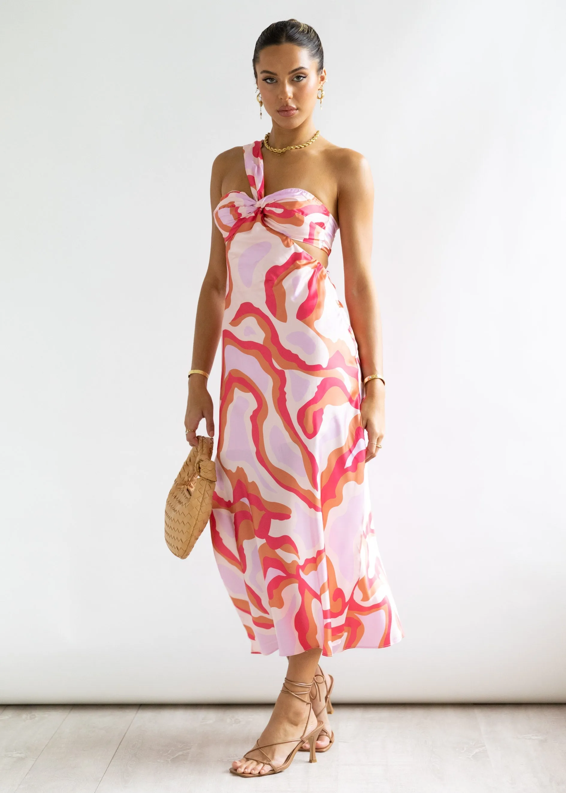Varia One Shoulder Midi Dress - Blush Abstract sold by Gingham & Heels product image thumbnail 5