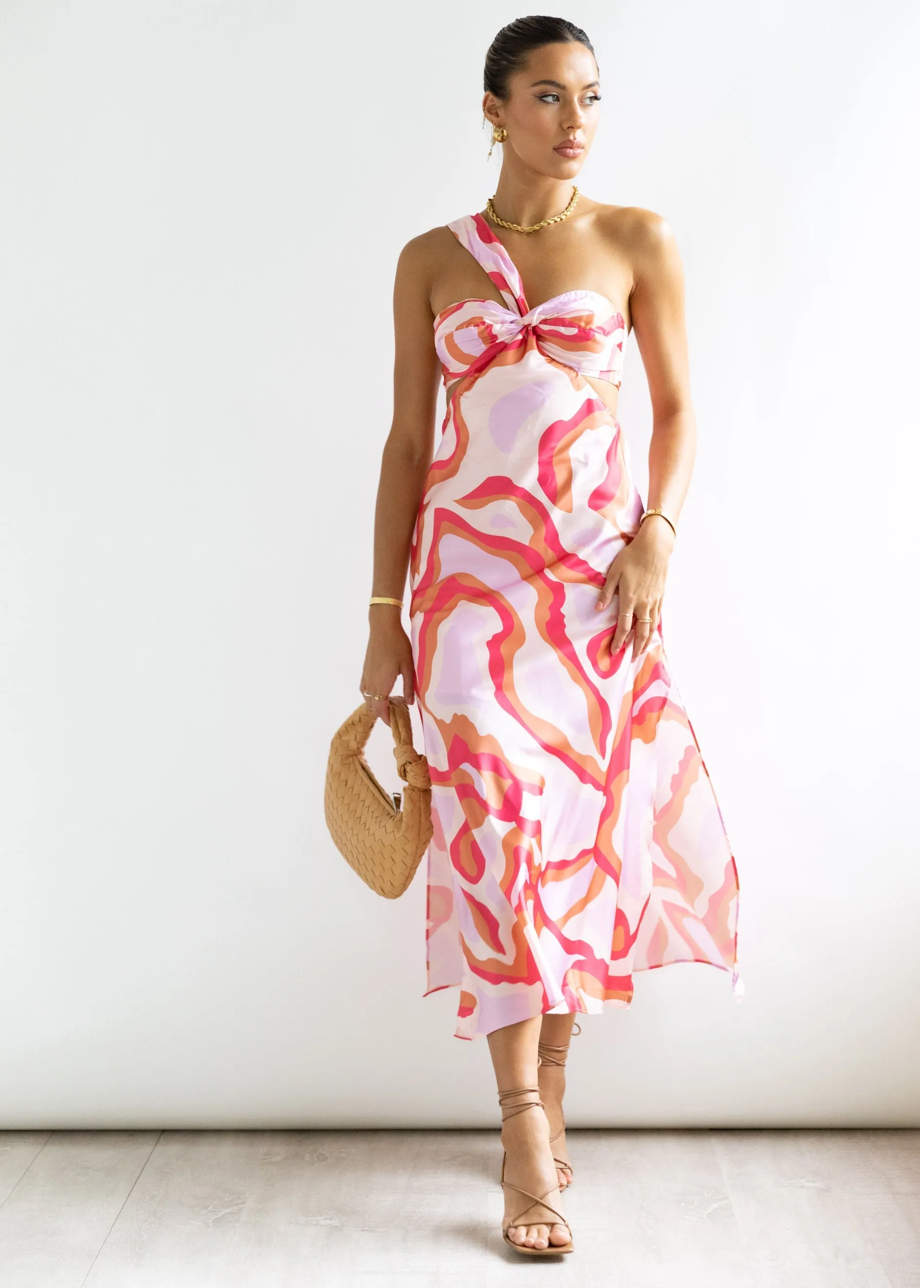 Varia One Shoulder Midi Dress - Blush Abstract sold by Gingham & Heels product image thumbnail 3