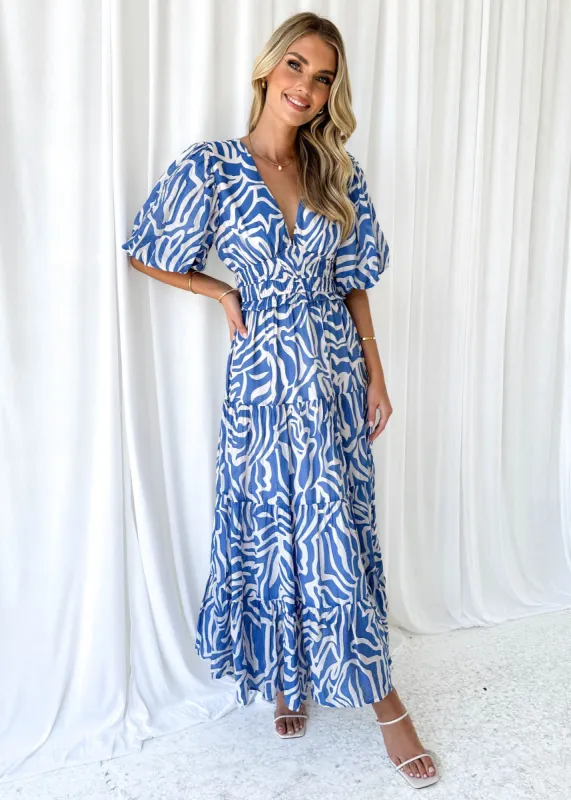 Emerie Midi Dress - Blue Zebra sold by Gingham & Heels