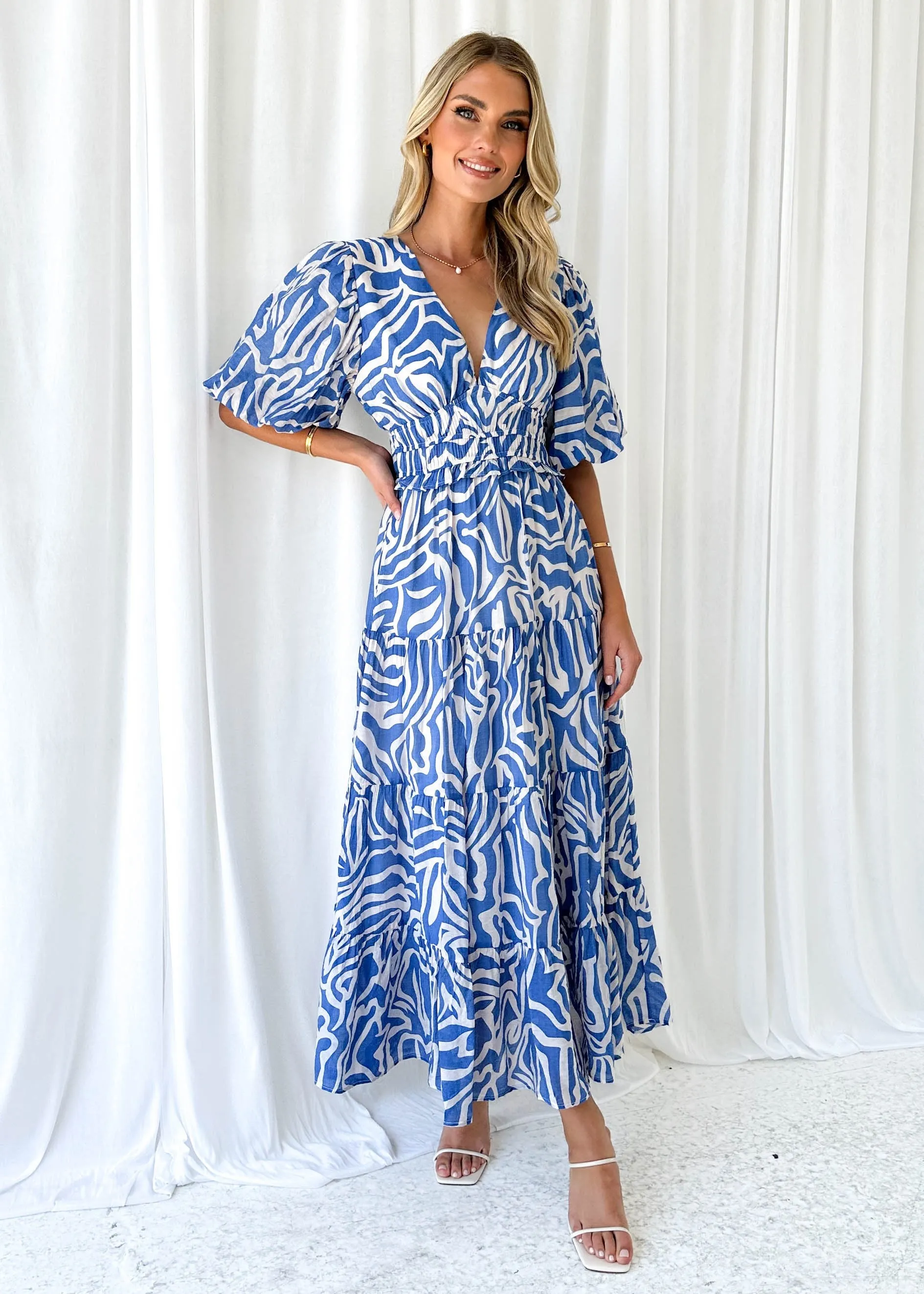 Emerie Midi Dress - Blue Zebra sold by Gingham & Heels product image thumbnail 3