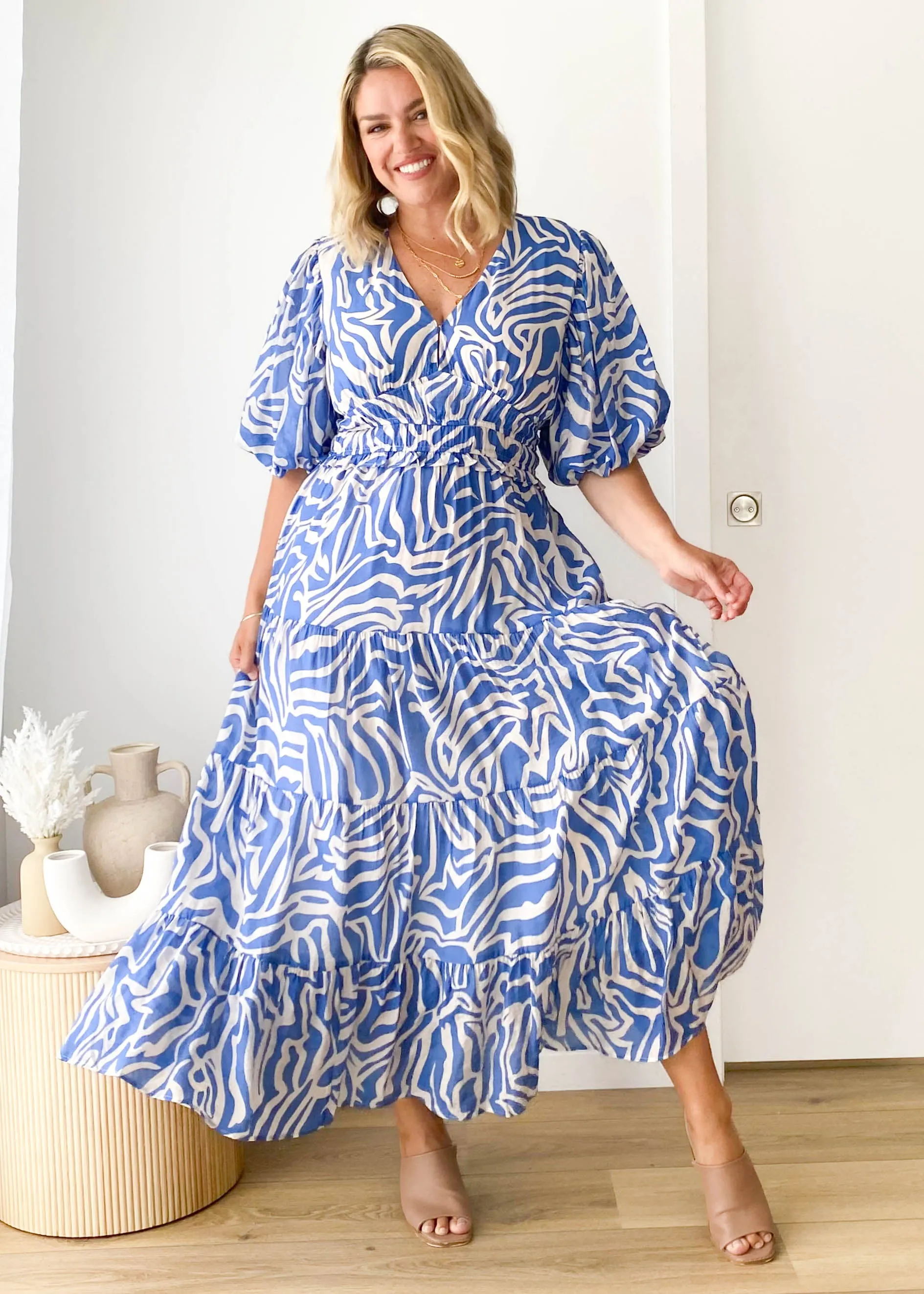 Emerie Midi Dress - Blue Zebra sold by Gingham & Heels product image thumbnail 2