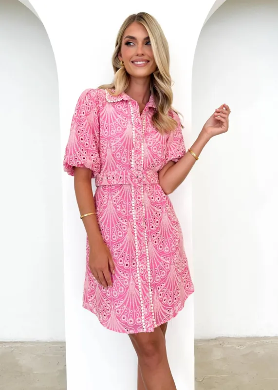 Geena Dress - Pink Anglaise sold by Gingham & Heels
