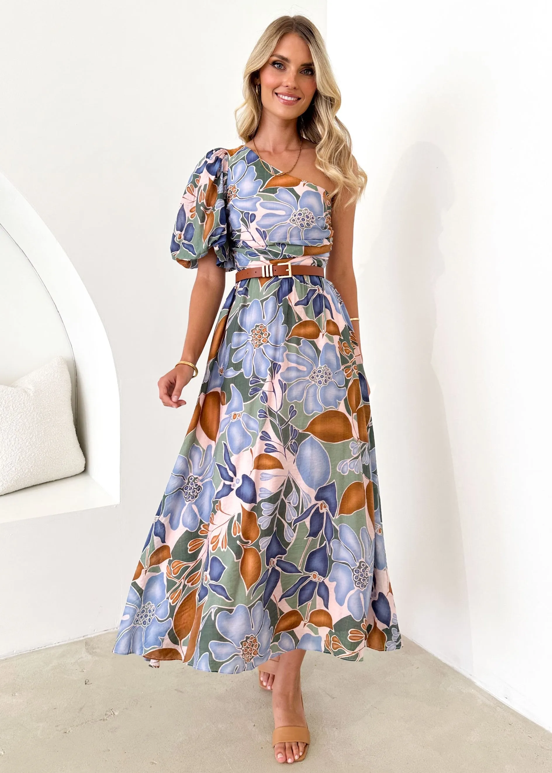 Kelsey One Shoulder Midi Dress - Blue Floral sold by Gingham & Heels product image thumbnail 3