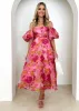 Tulliah Off Shoulder Midi Dress - Pink Jacquard sold by Gingham & Heels