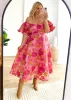 Tulliah Off Shoulder Midi Dress - Pink Jacquard sold by Gingham & Heels