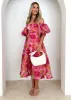 Tulliah Off Shoulder Midi Dress - Pink Jacquard sold by Gingham & Heels