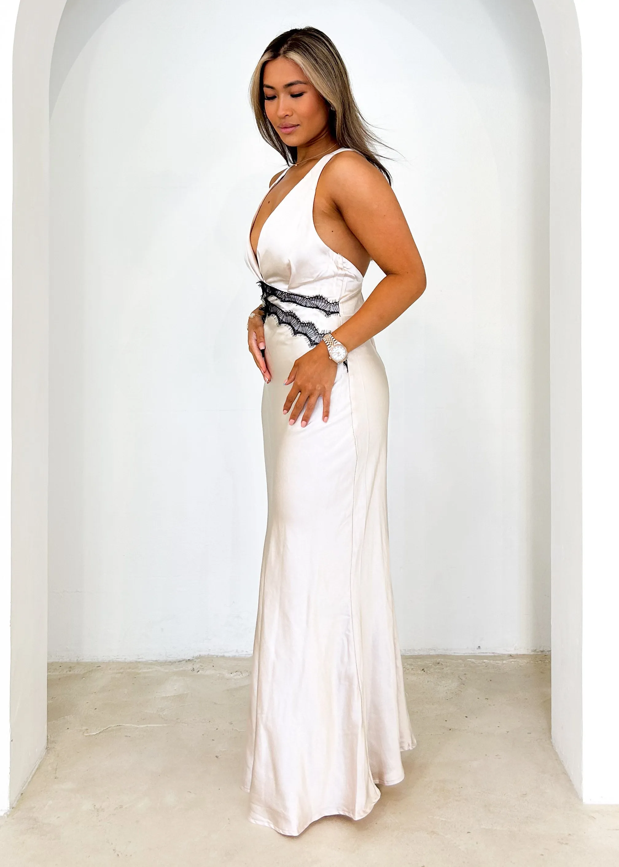 Kallara Halter Maxi Dress - Champagne sold by Gingham & Heels product image thumbnail 4